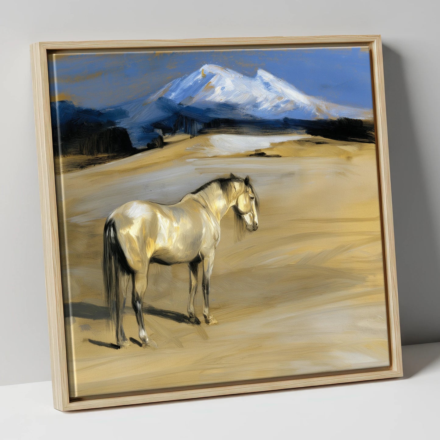 Mountain Sentinel horse landscape canvas wall art in natural frame