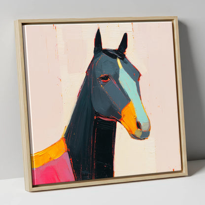Modern Equine Spirit horse portrait canvas wall art in natural frame