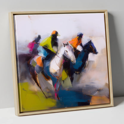 The Vibrant Chase racing horse canvas wall art in natural frame