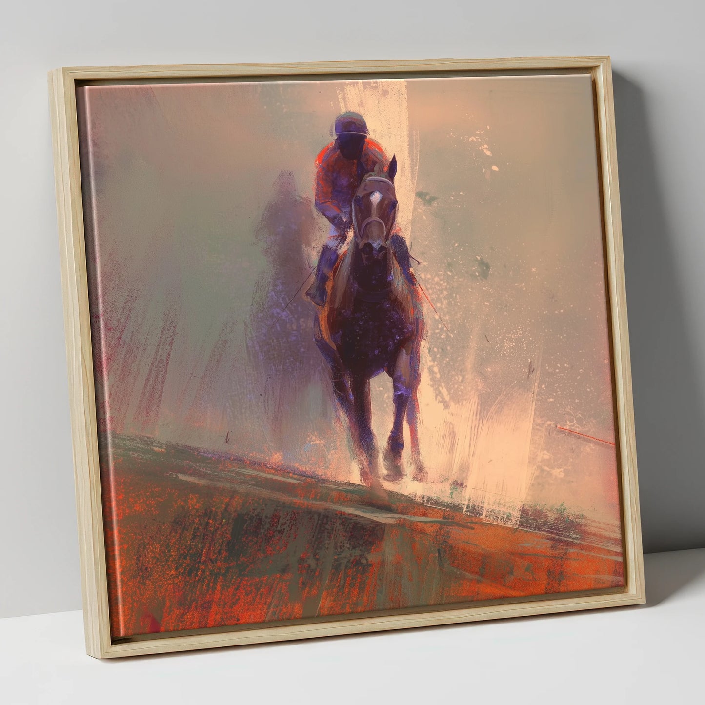 Surging Forward racing horse canvas wall art in natural frame