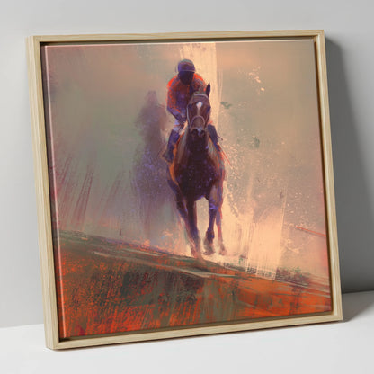 Surging Forward racing horse canvas wall art in natural frame