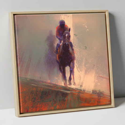 Surging Forward racing horse canvas wall art in natural frame
