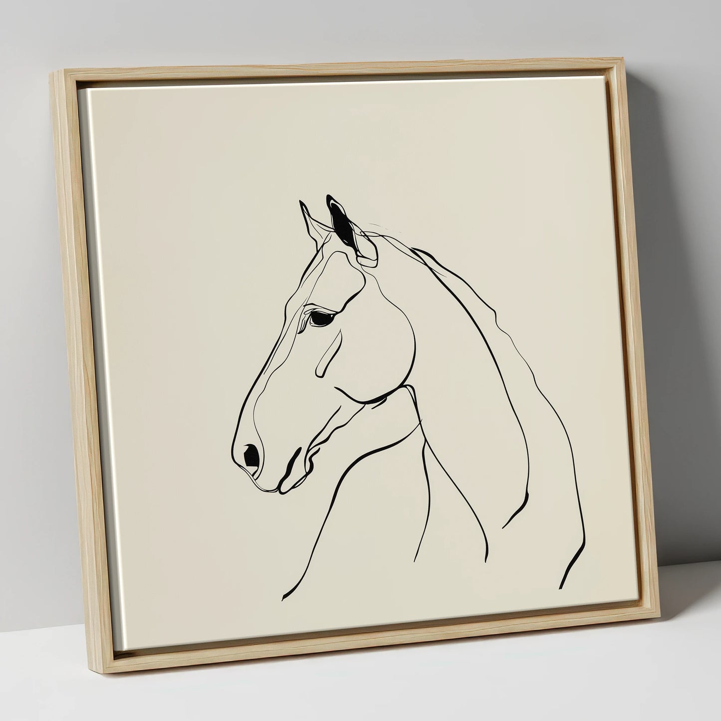 Fluid Equine Profile horse portrait canvas wall art in natural frame