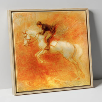 Terracotta Flight show jumping horse canvas wall art in natural frame