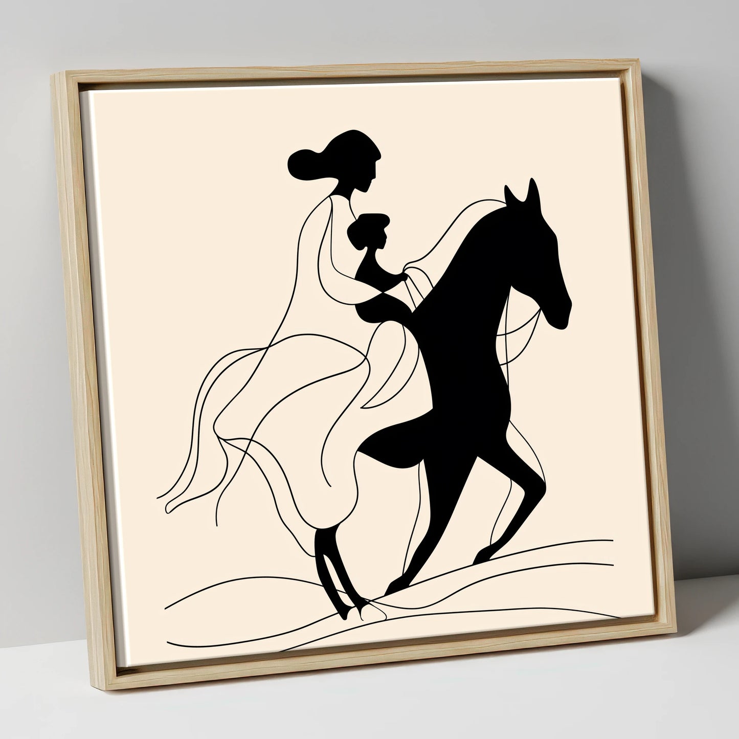A Shared Journey horse & rider canvas wall art in natural frame