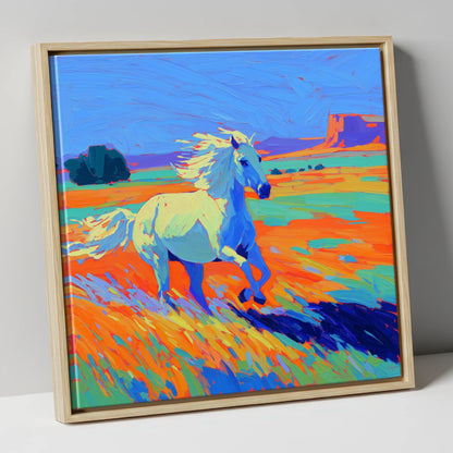 Vibrant Desert Canter wild horses canvas wall art in natural frame