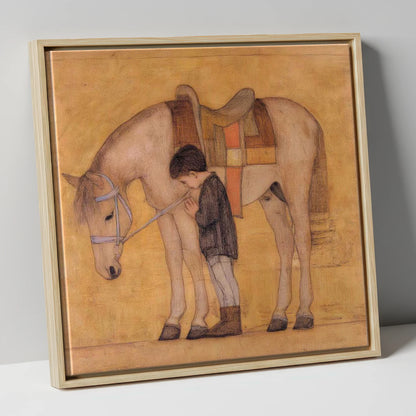The Quiet Bond horse & rider canvas wall art in natural frame
