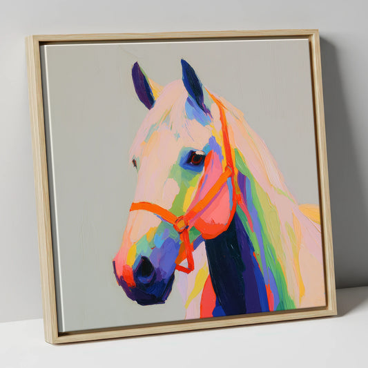 Prismatic Equine Profile horse portrait canvas wall art in natural frame