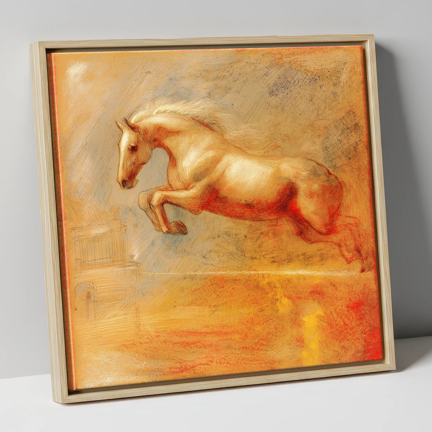 Ethereal Flight show jumping horse canvas wall art in natural frame