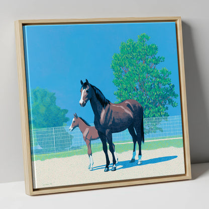 Summer Paddock Serenity mare & foal canvas wall art in natural frame