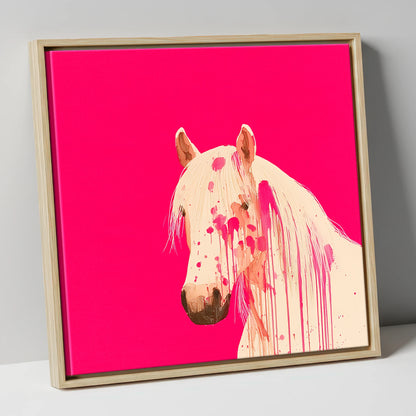 Modern Magenta Equine horse portrait canvas wall art in natural frame