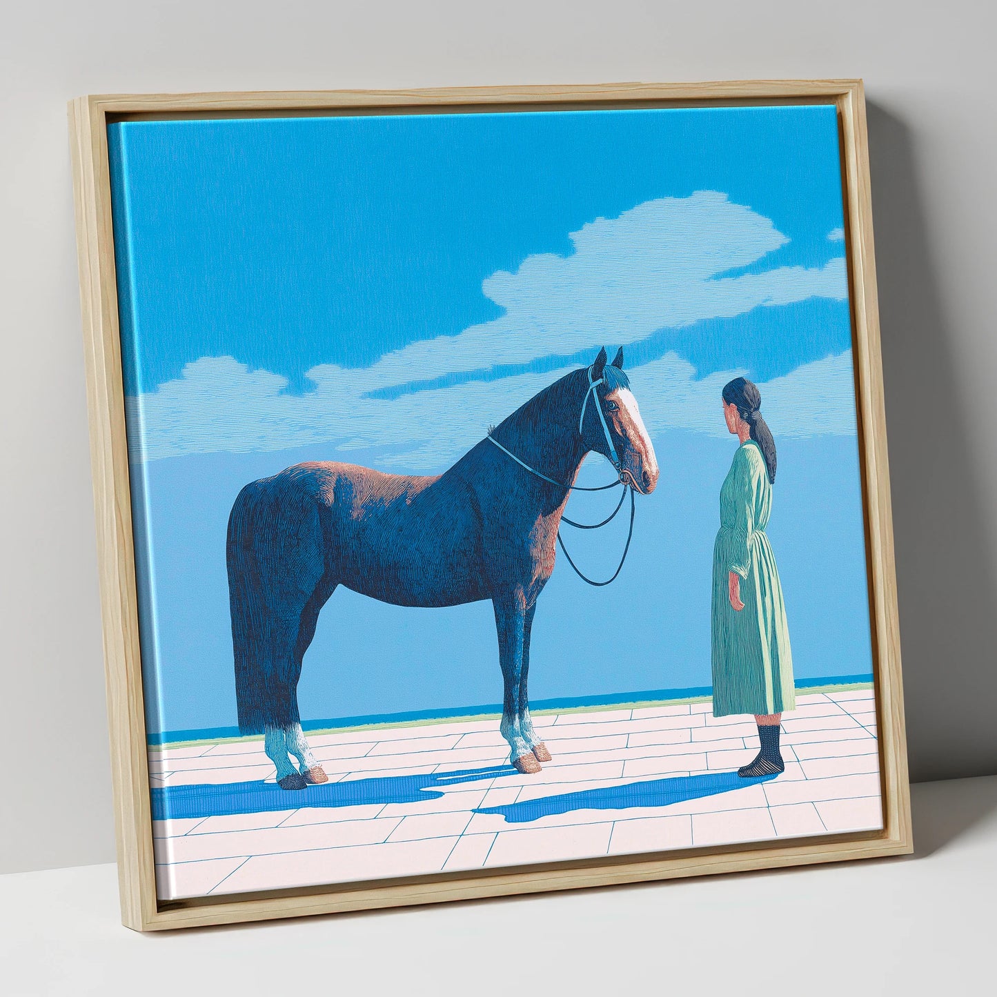 The Quiet Bond horse & rider canvas wall art in natural frame