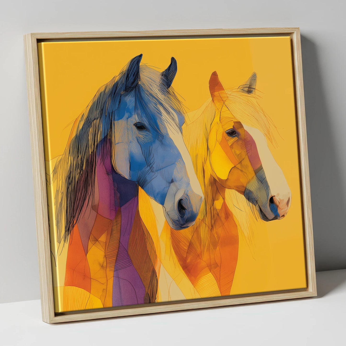 Prismatic Companions horse landscape canvas wall art in natural frame