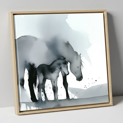 Gentle Shadows mare & foal canvas wall art in natural frame