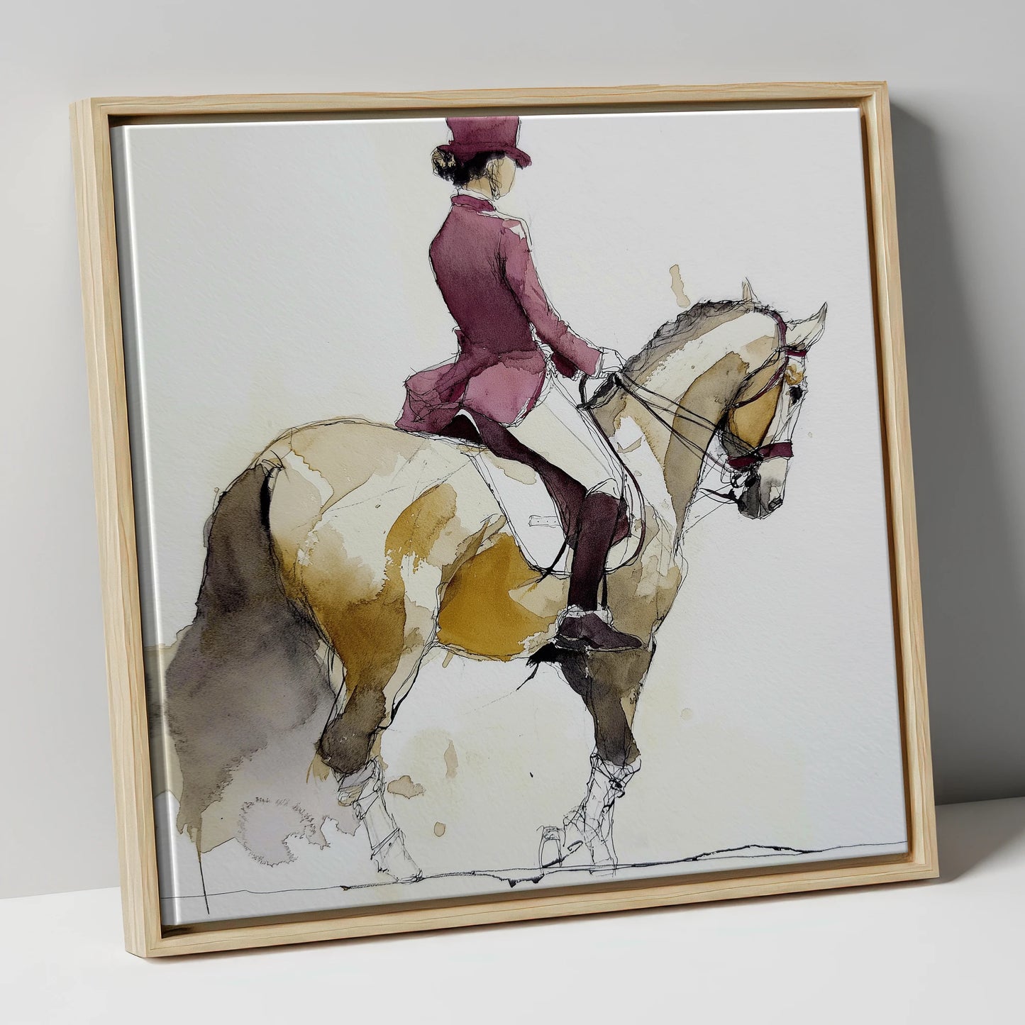 Classical Dressage Poise dressage horse canvas wall art in natural frame