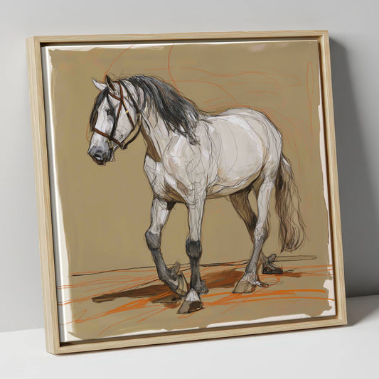 Spirited Grey Study horse breed canvas wall art in natural frame