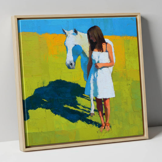 High Summer Shadows horse & rider canvas wall art in natural frame