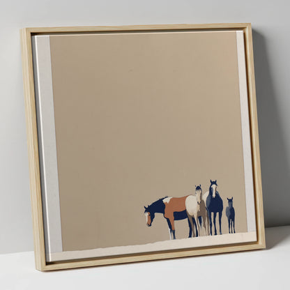Quiet Desert Herd wild horses canvas wall art in natural frame