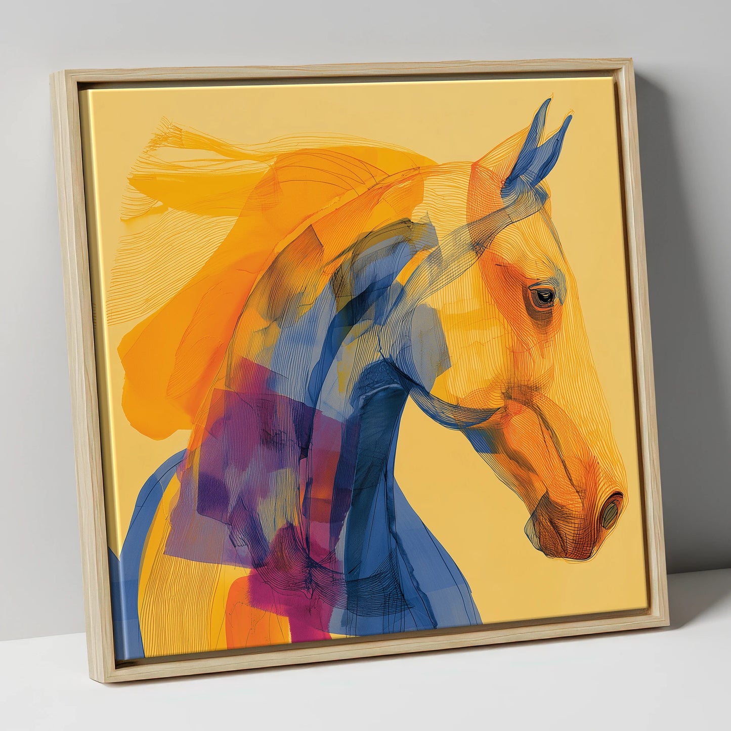 Vibrant Contour Profile horse breed canvas wall art in natural frame
