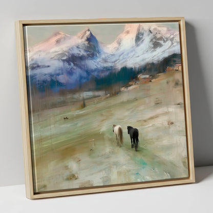 Journey to the Foothills horse landscape canvas wall art in natural frame