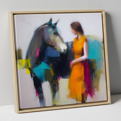 Vivid Companionship horse & rider canvas wall art in natural frame