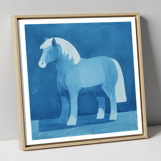 Cobalt Native Pony horse breed canvas wall art in natural frame