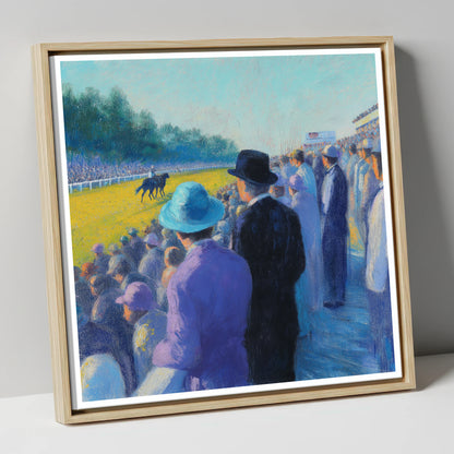 Shadows on the Turf racing horse canvas wall art in natural frame