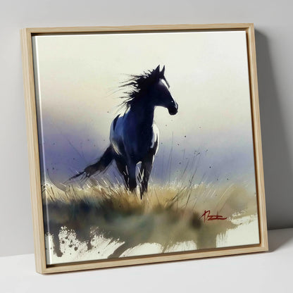 Into the Wind wild horses canvas wall art in natural frame