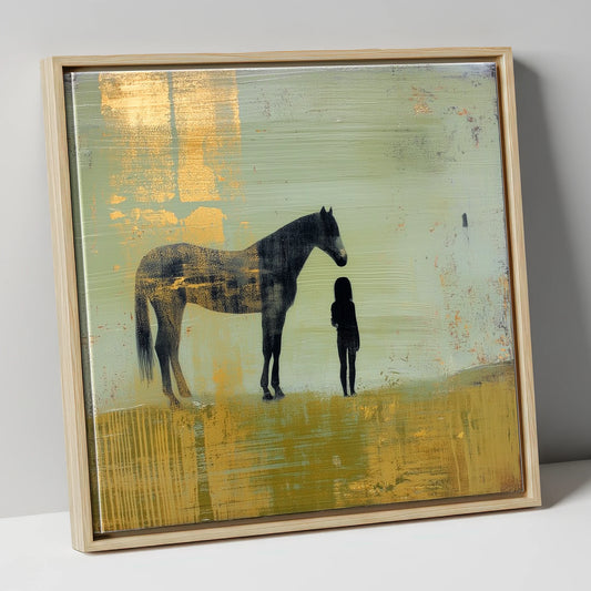 Gilded Connection horse & rider canvas wall art in natural frame