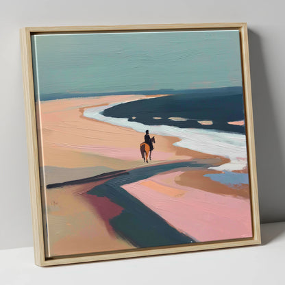 Coastal Solitude horse landscape canvas wall art in natural frame