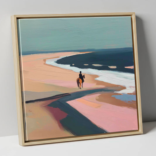 Coastal Solitude horse landscape canvas wall art in natural frame