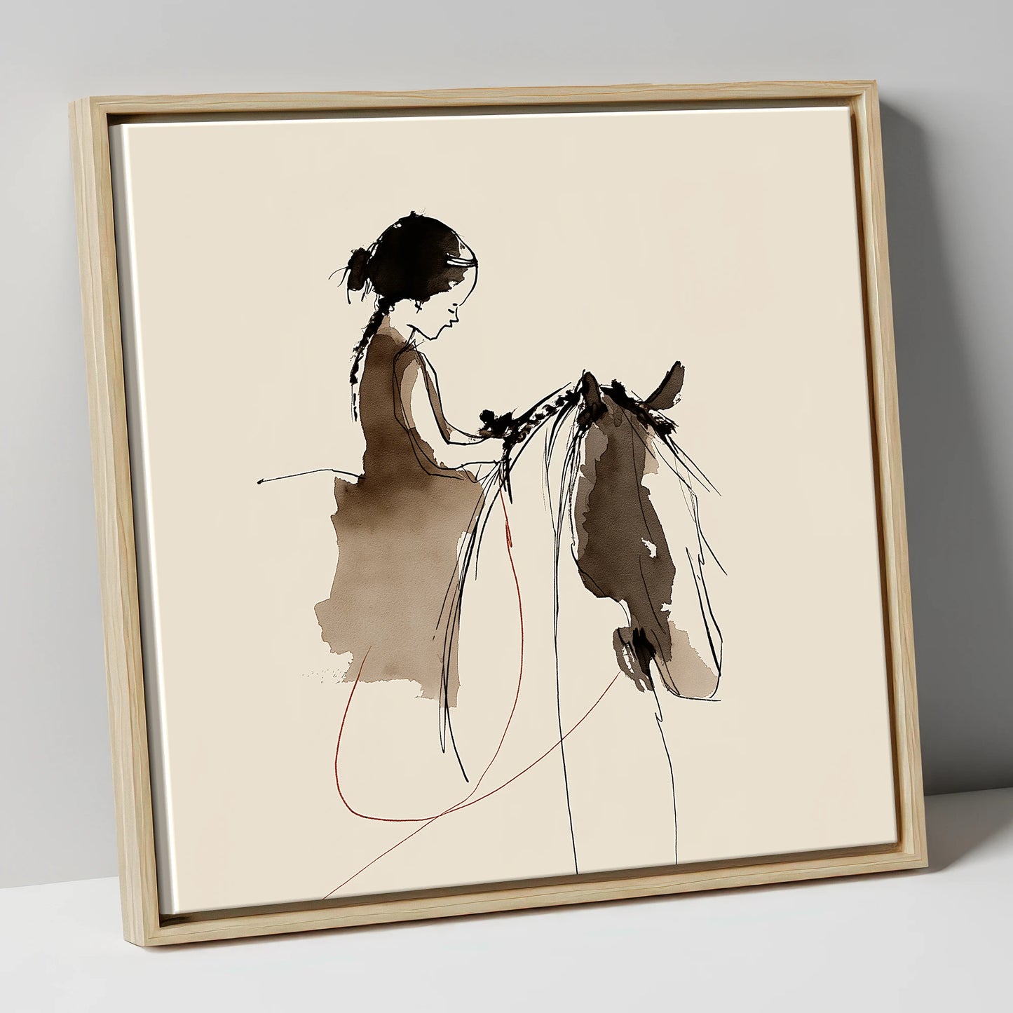 Silent Understanding horse & rider canvas wall art in natural frame