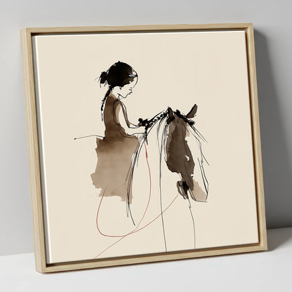 Silent Understanding horse & rider canvas wall art in natural frame