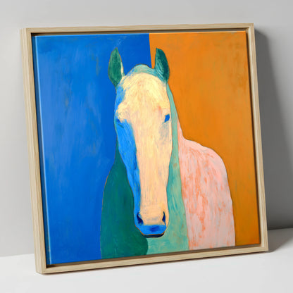 Cobalt And Clay Equine horse portrait canvas wall art in natural frame
