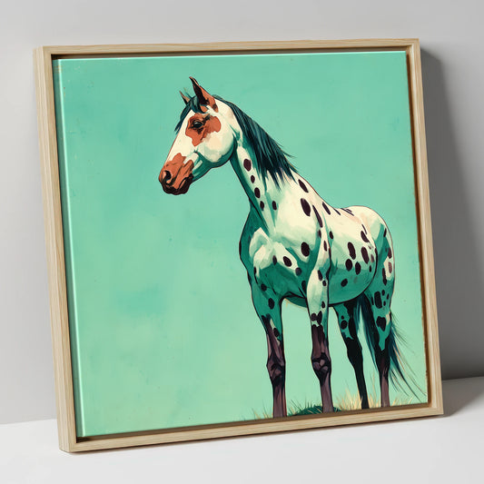 Striking Spotted Appaloosa horse breed canvas wall art in natural frame