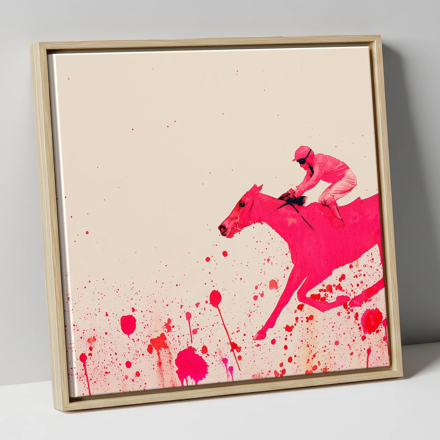 Velocity in Magenta racing horse canvas wall art in natural frame
