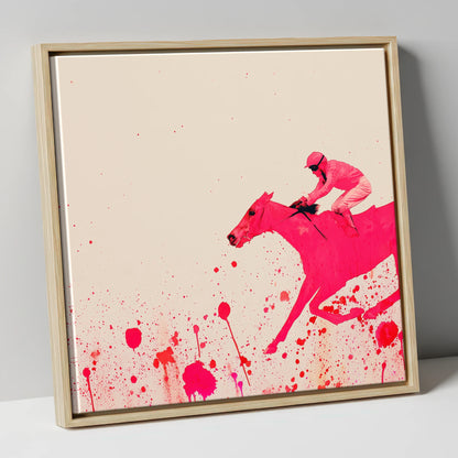 Velocity in Magenta racing horse canvas wall art in natural frame