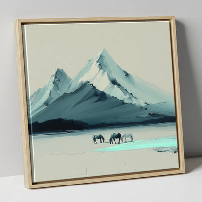 Alpine Valley Grazing horse landscape canvas wall art in natural frame