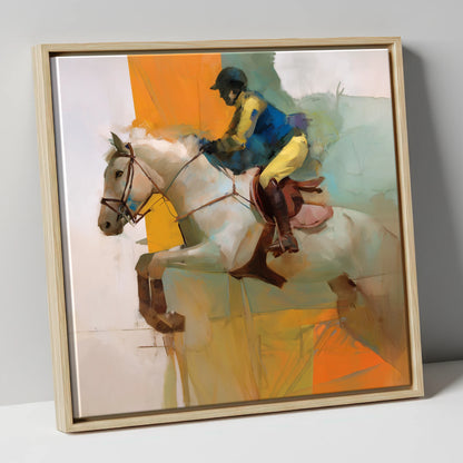 Flight in Vibrant Colour show jumping horse canvas wall art in natural frame