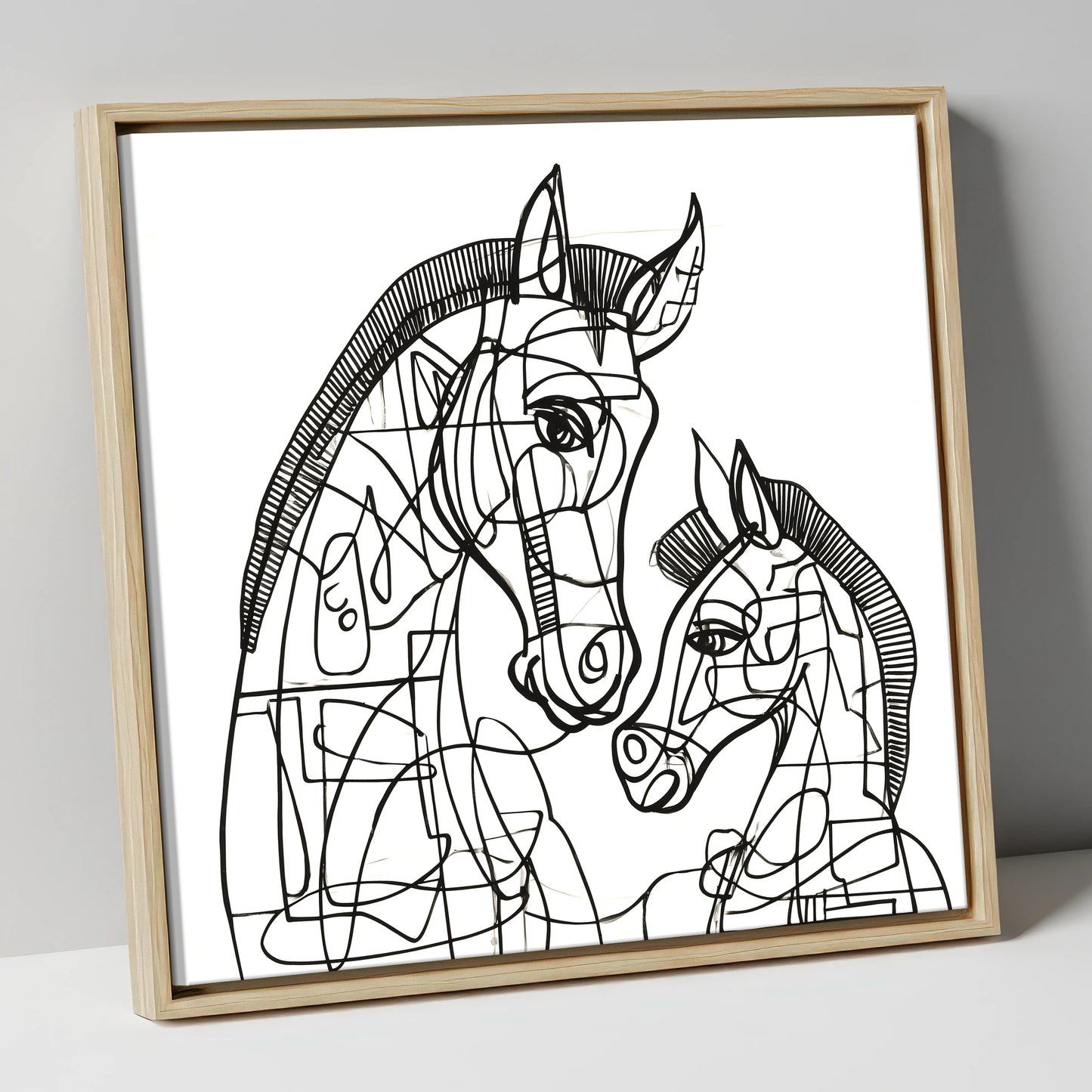 Structured Bond mare & foal canvas wall art in natural frame