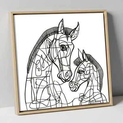 Structured Bond mare & foal canvas wall art in natural frame