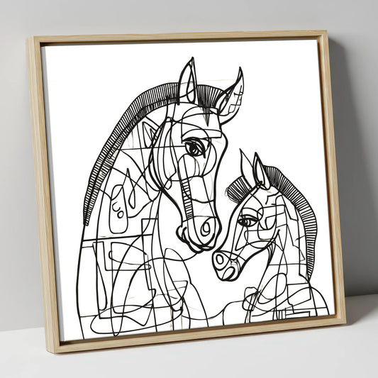 Structured Bond mare & foal canvas wall art in natural frame