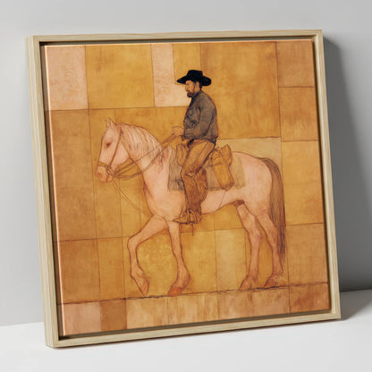 The Golden Trail western horse canvas wall art in natural frame
