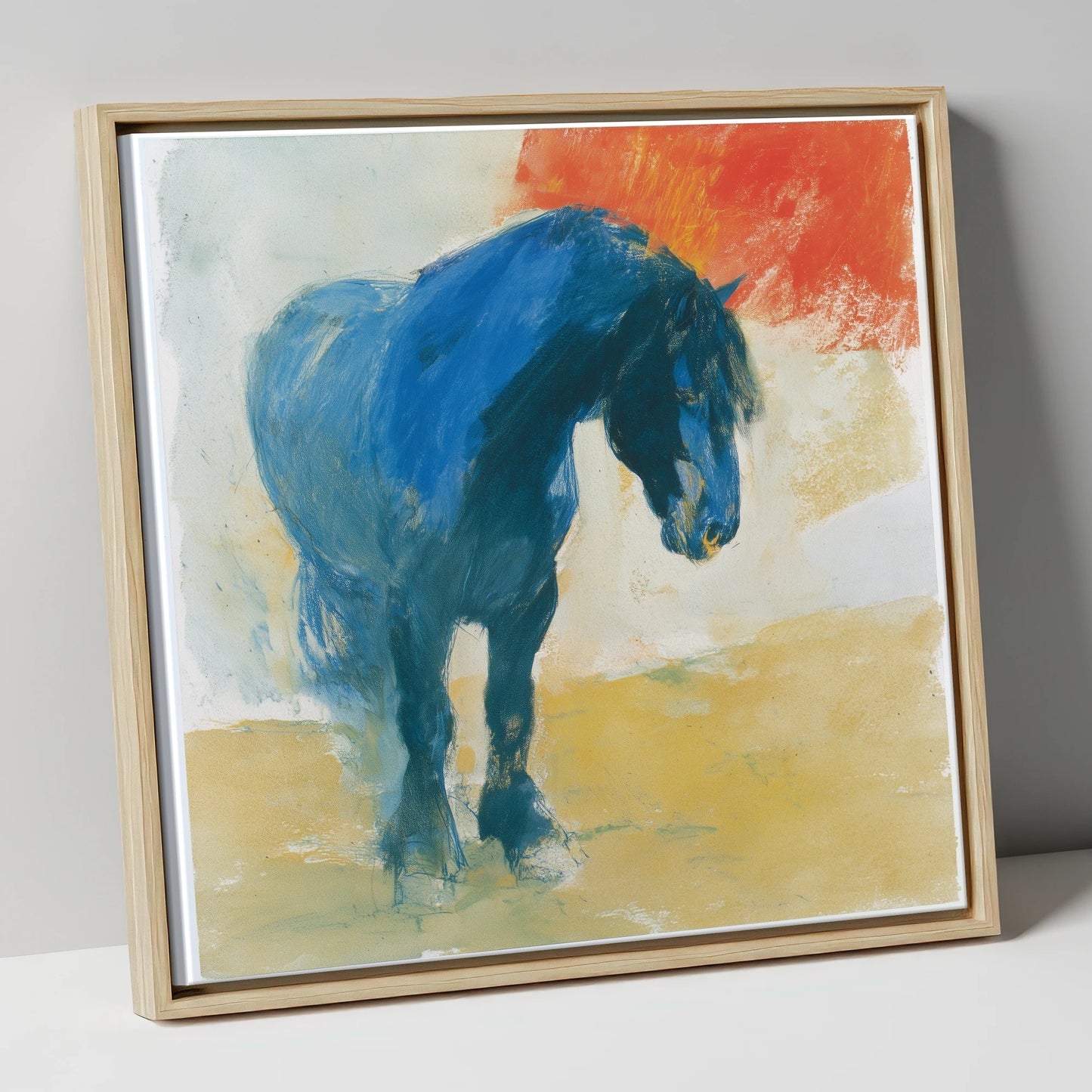 Vivid Cobalt Heavy Horse horse breed canvas wall art in natural frame