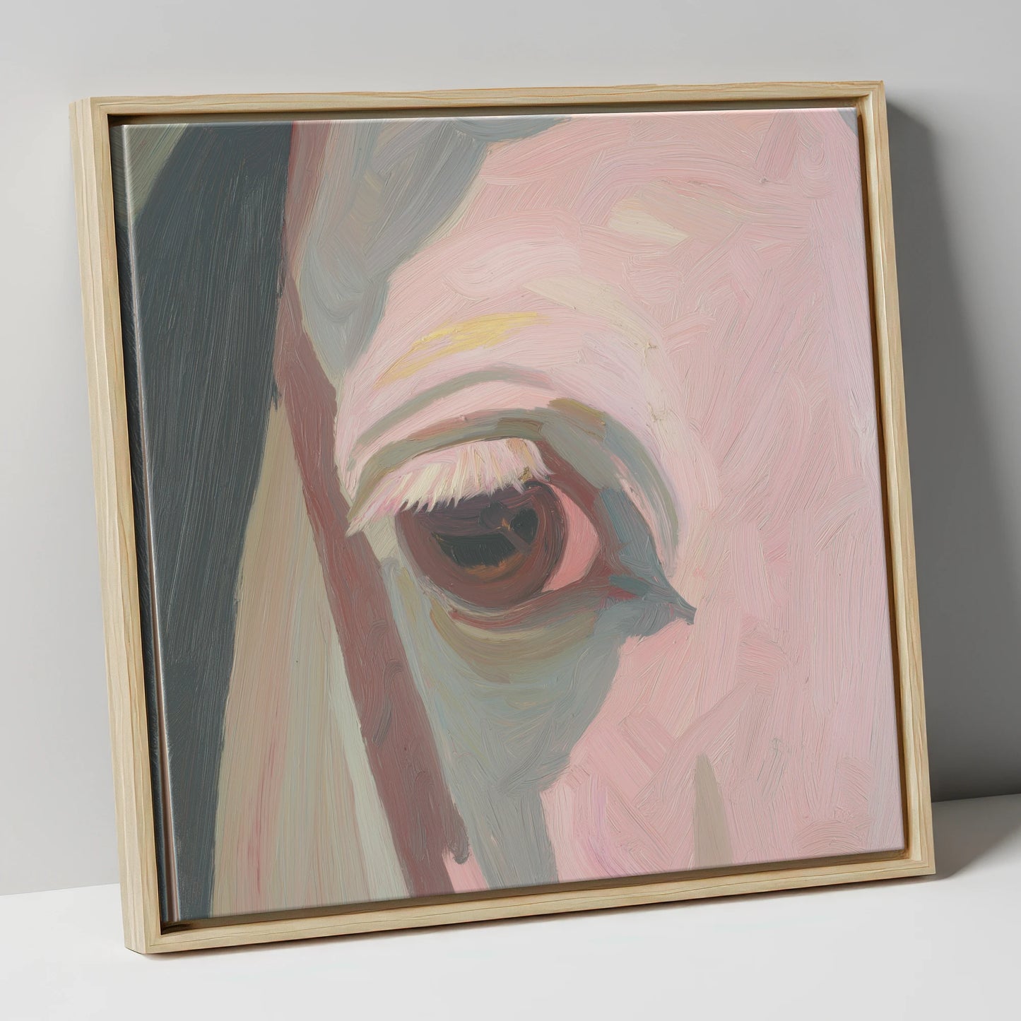 A Gentle Gaze horse portrait canvas wall art in natural frame