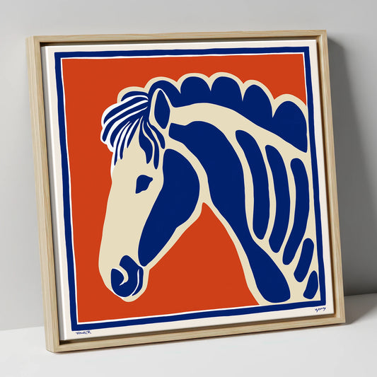 Cobalt Equine Profile horse portrait canvas wall art in natural frame
