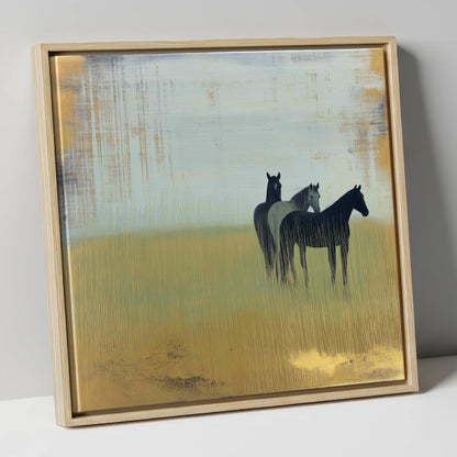 Gilded Meadow Watchers wild horses canvas wall art in natural frame