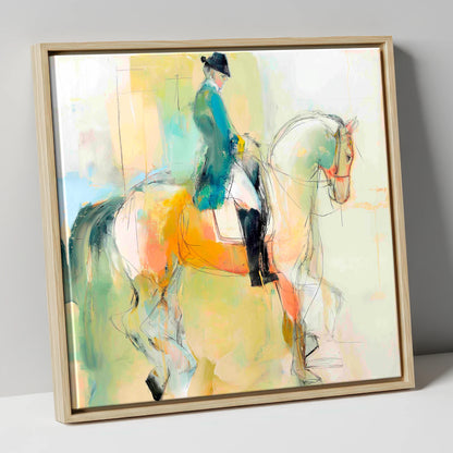 Abstract Dressage Harmony dressage horse canvas wall art in natural frame