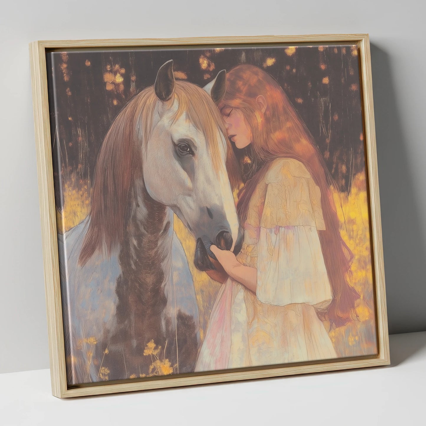 Ethereal Connection horse & rider canvas wall art in natural frame