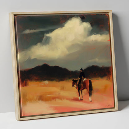 Distant Horizons western horse canvas wall art in natural frame